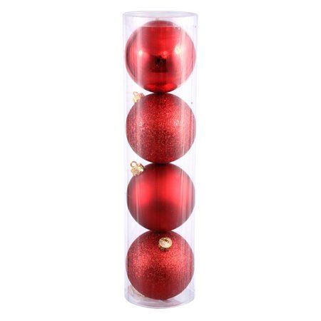 Vickerman 4.75" Red 4-Finish Ball Ornament Assortment, Set of 4 | Walmart (US)