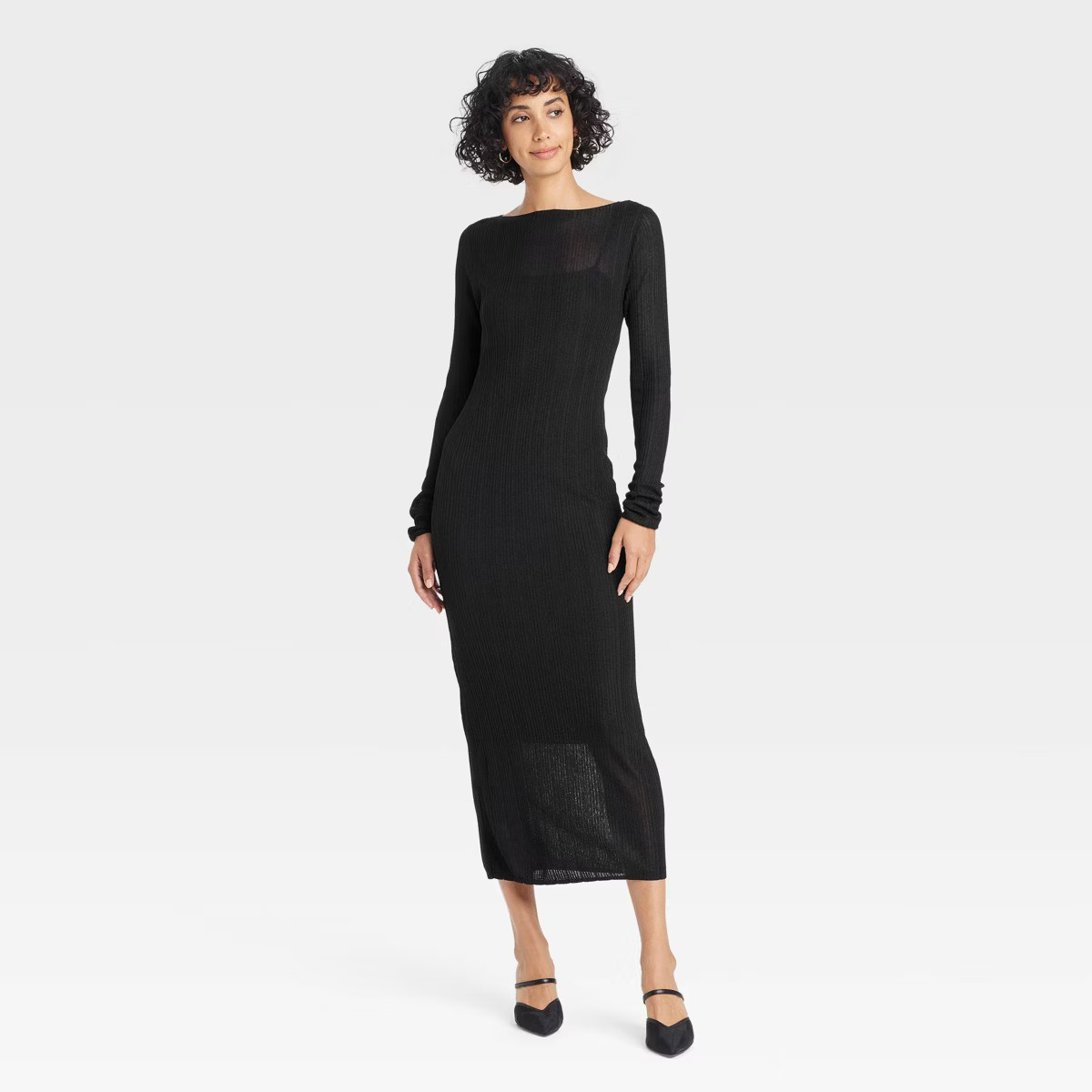 Women's Long Sleeve Sheer Maxi Sweater Dress - A New Day™ Black | Target