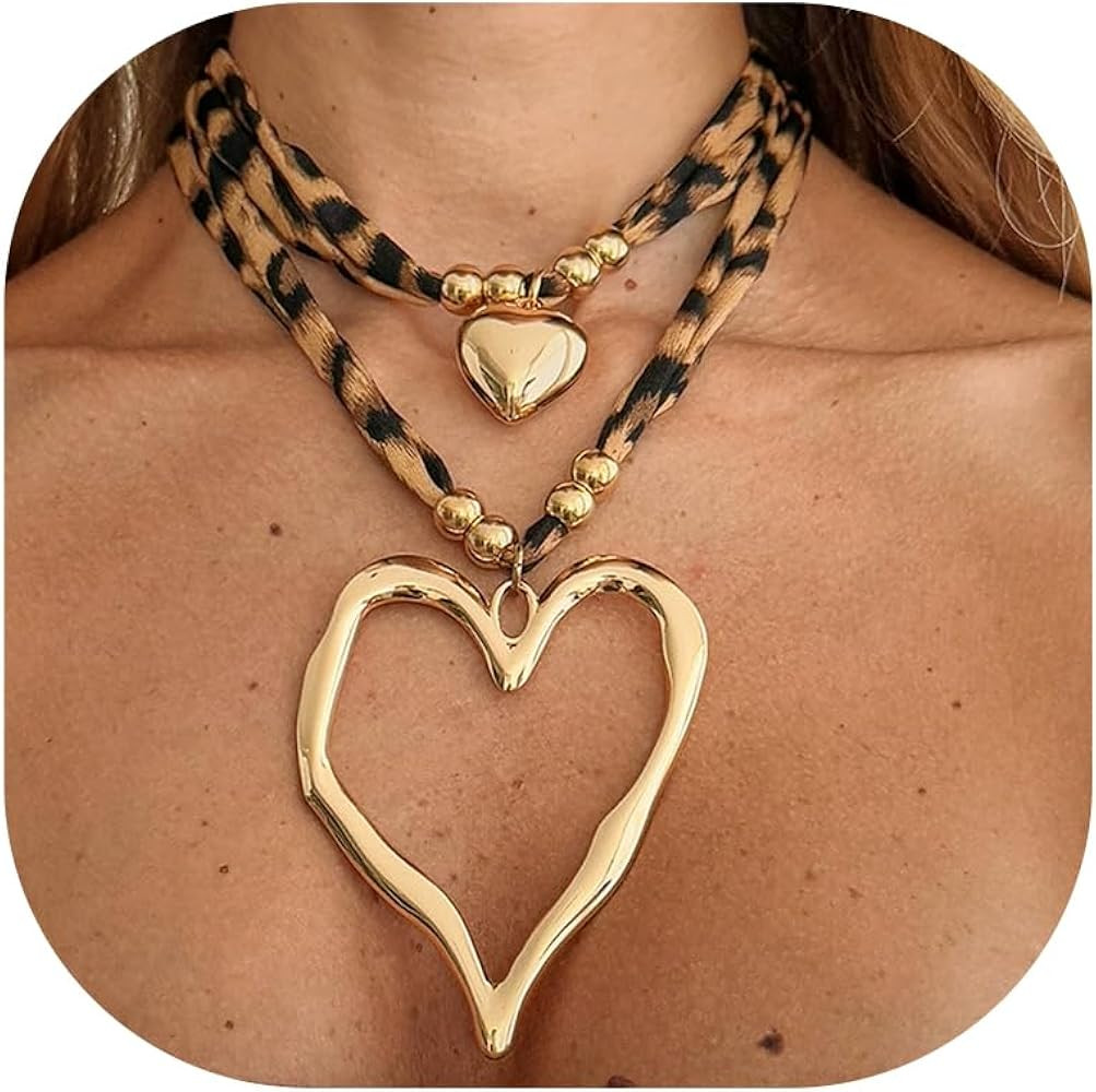 Scarf Necklace for Women Leopard Spiral Heart Pendant Necklace Exaggerated Layered Love Choker Bo... | Amazon (US)