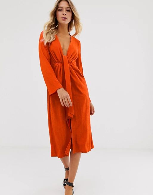 ASOS DESIGN casual textured midi dress with knot waist | ASOS US
