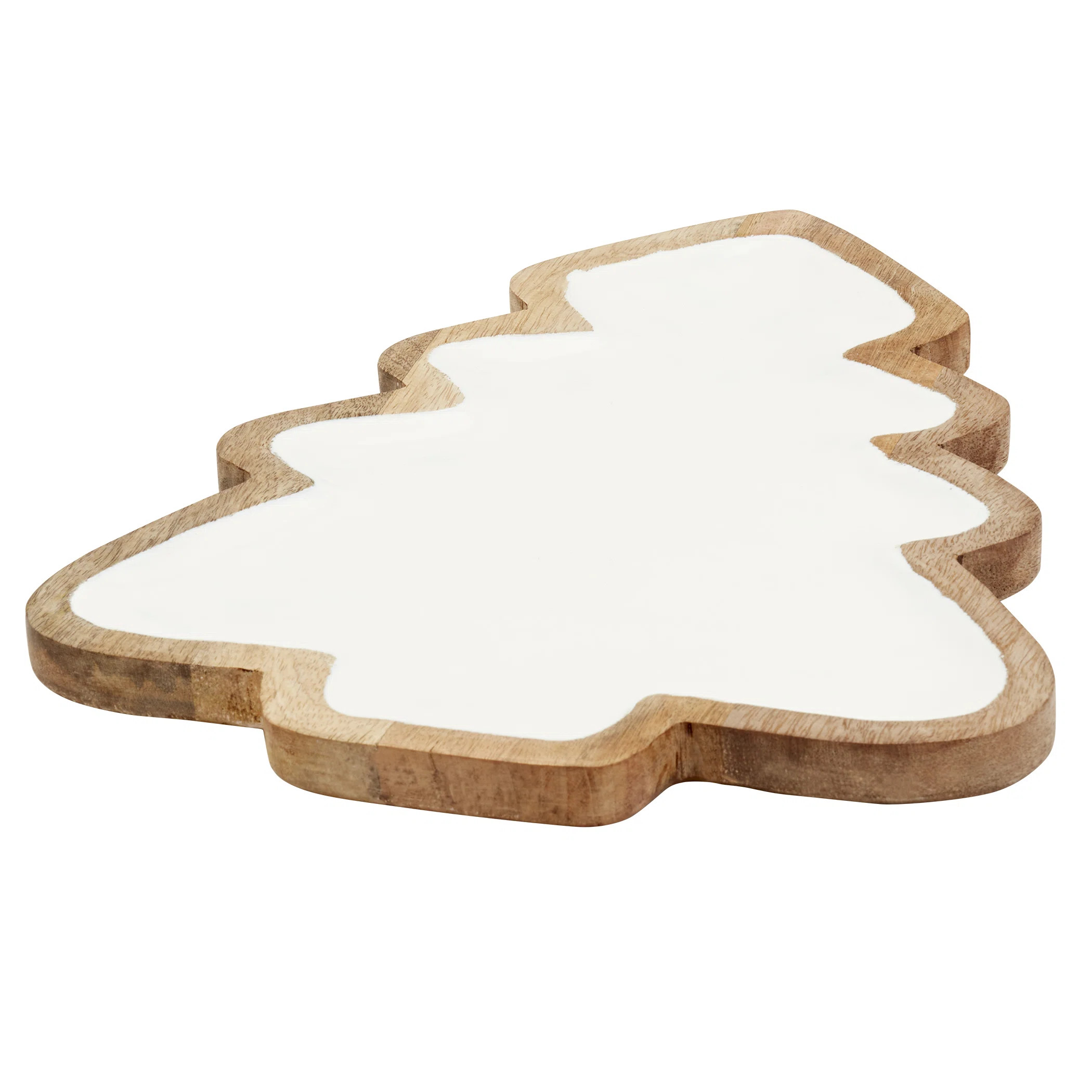 Holiday Serveware 14" MANGO WOOD W/ ENAMEL WHITE CHRISTMAS TREE | Wayfair North America