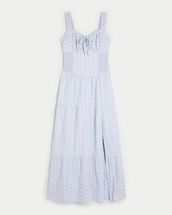 Hollister Sofia Side-Smocked Eyelet Maxi Dress | Hollister (US)