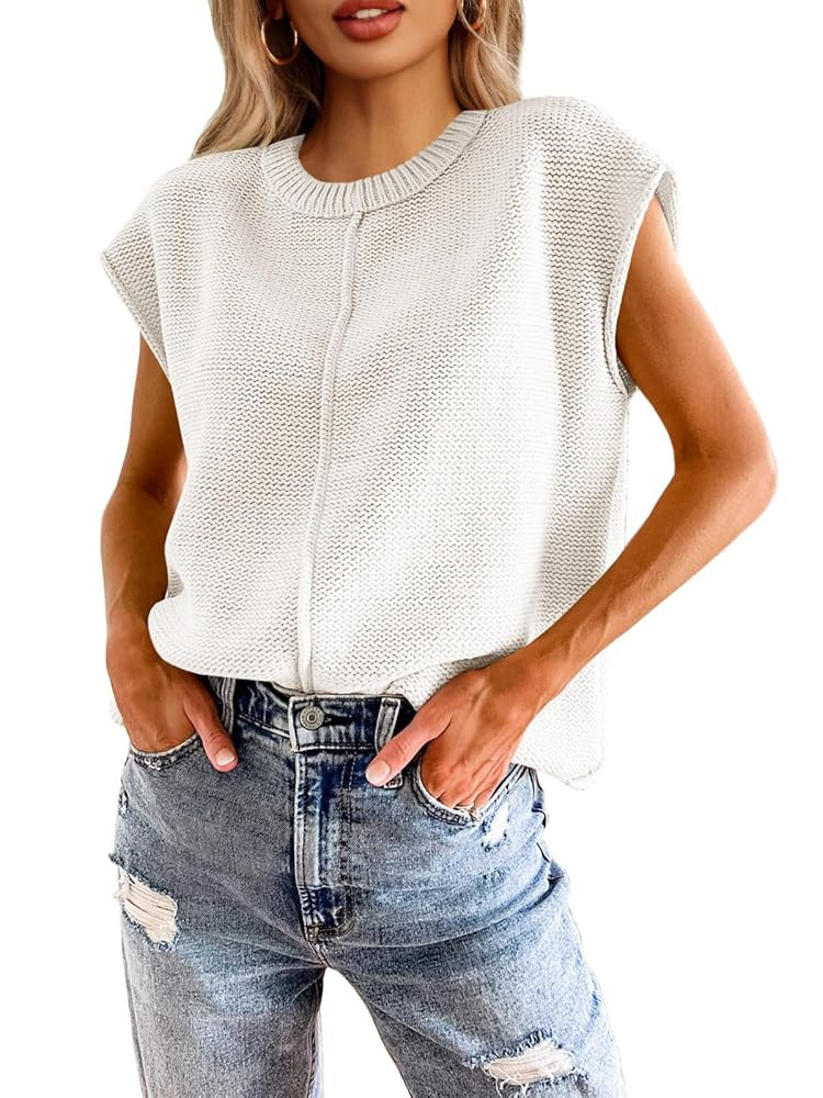 Saodimallsu Womens Summer Cap Sleeve Tops Casual Crew Neck Loose Fit Knit Lightweight Sweater Pul... | Amazon (US)
