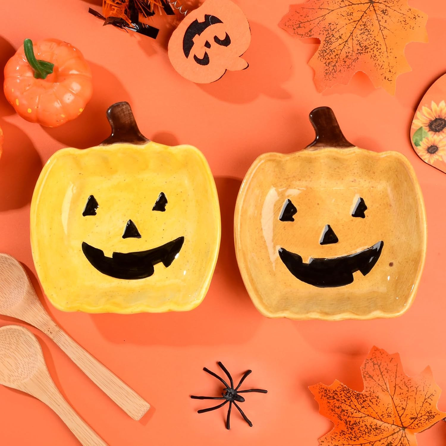 Pumpkin Ceramic Candy Bowl Set with Wood Spoon - Trick or Treat Candy Dish Holders for Halloween ... | Amazon (US)