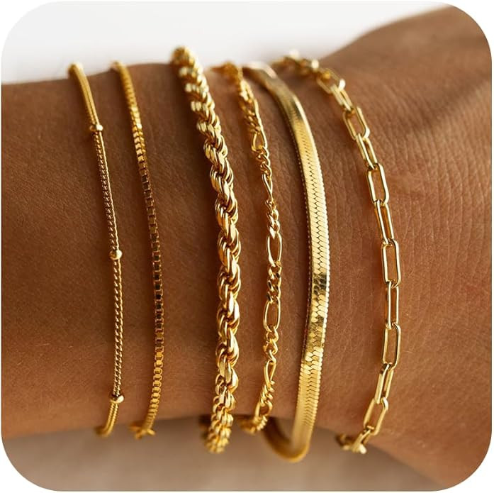 DEARMAY Dainty Silver Bracelets for Women Trendy, 925 Sterling Silver Jewelry Set for Women Brace... | Amazon (US)