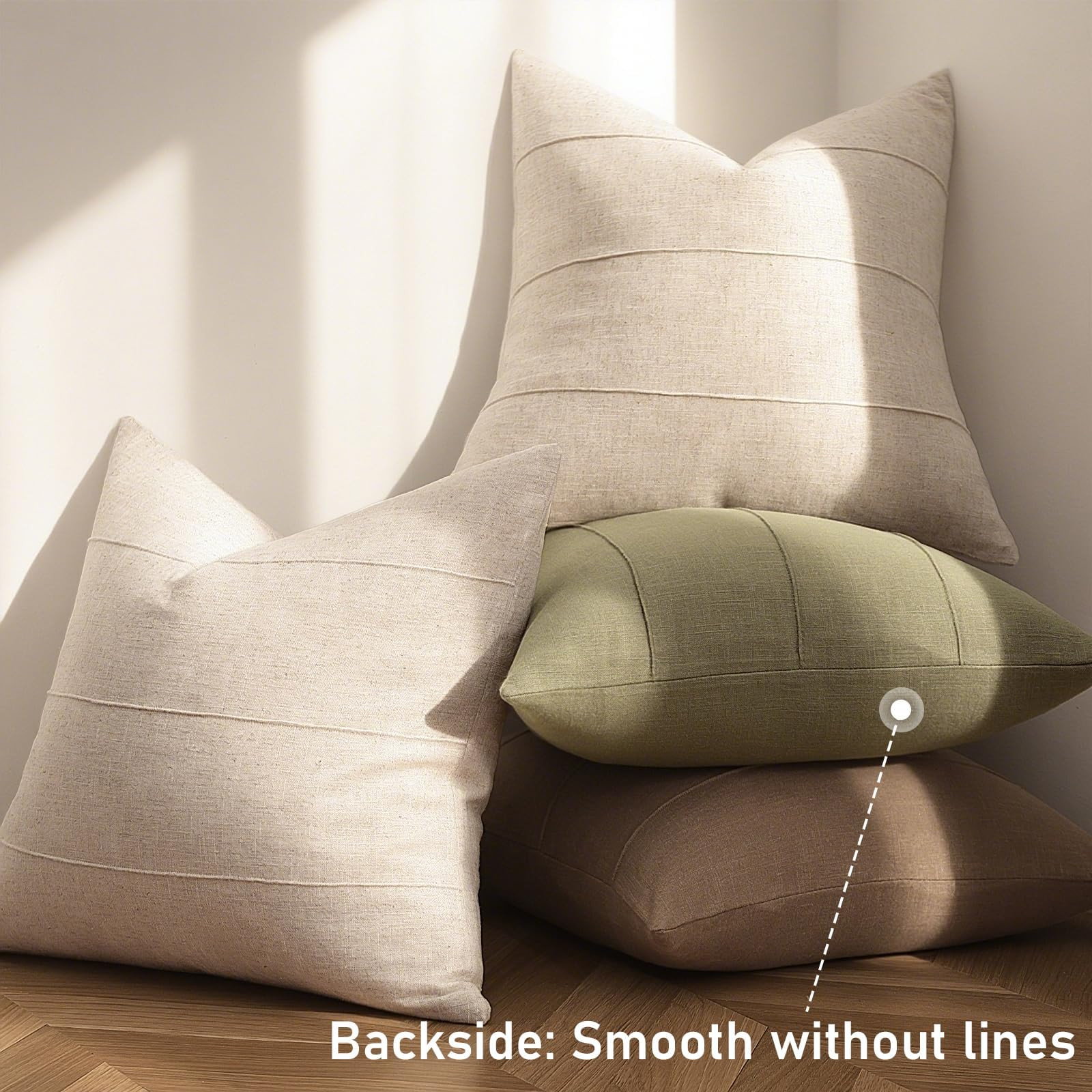 Decorative Linen Throw Pillow Covers 18x18 Set of 2 Solid handcrafted Striped Cushion Covers for ... | Amazon (US)