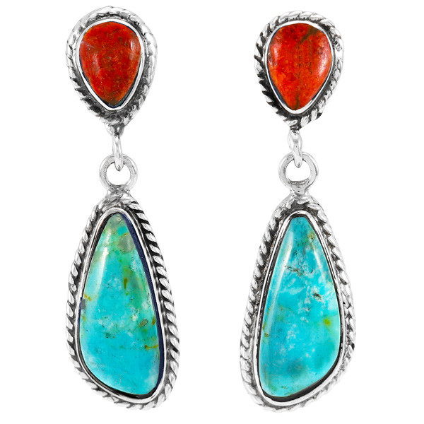 Turquoise & Coral Earrings Sterling E1359-C85 | TURQUOISE NETWORK