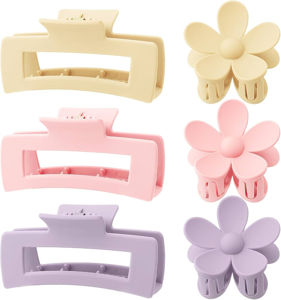 6 Pack 4.1 Inche Large Rectangle Hair Claw Clips Matte Flower Hair Clips, for Women Thin Thick Cu... | Amazon (US)
