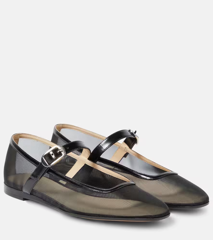 Le Monde Béryl Patent leather-trimmed mesh flats | Mytheresa (INTL)