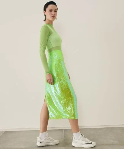 Saia AMARO Midi Tubo Paetê - Verde | Dafiti (BR)