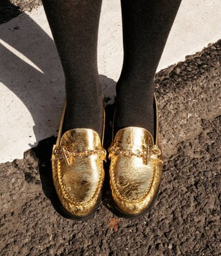 x Lilly Sisto Cole Chain Ornament Crinkle Metallic Loafers | Dillard's