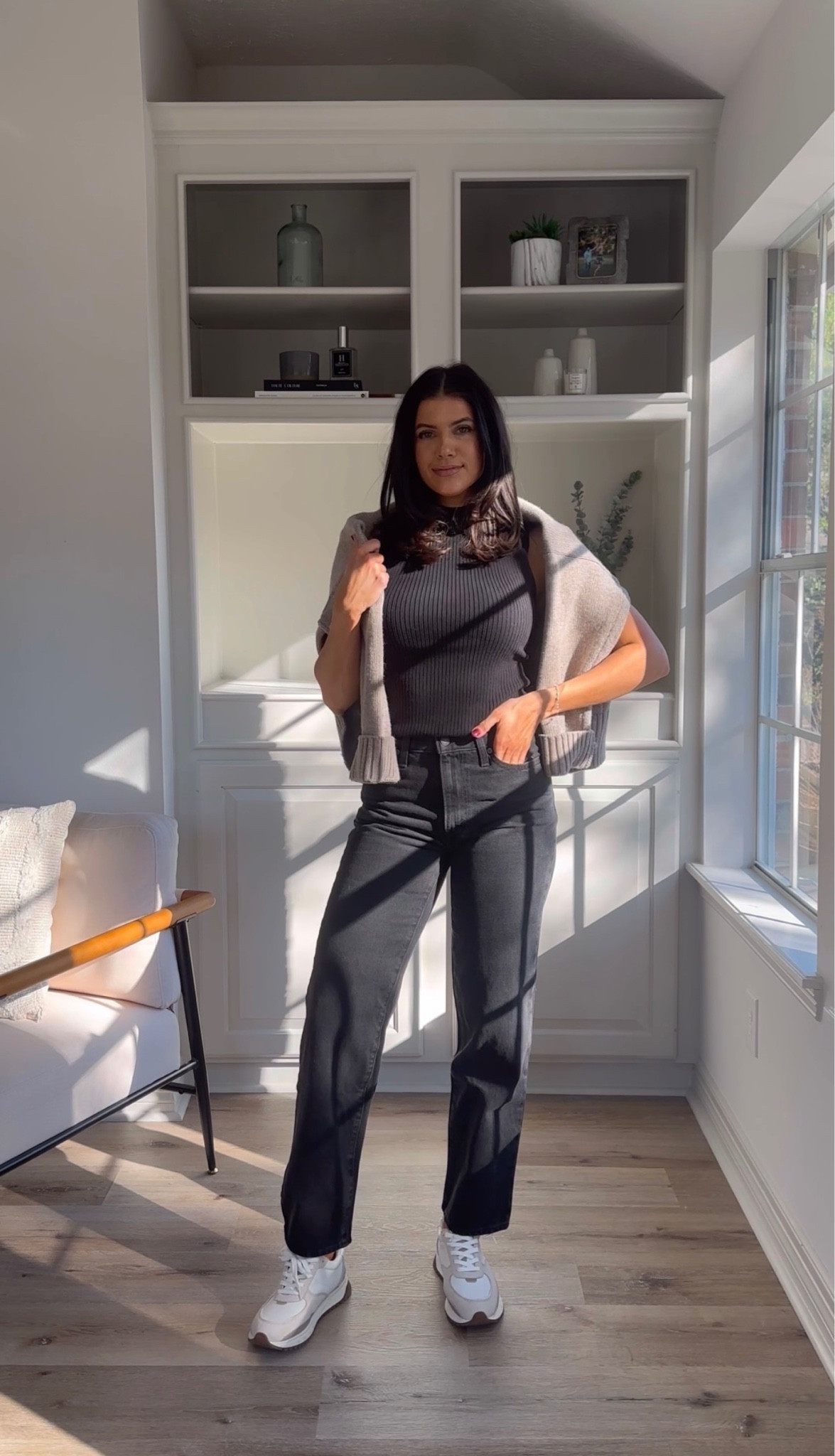 Capsule wardrobe outfit from amazon
Black sleeveless tank size medium
Cardigan is a size medium 
Sneakers are TTS- wearing an 8
Jeans are size 26- TTS


#LTKfindsunder50 #LTKstyletip #LTKsalealert