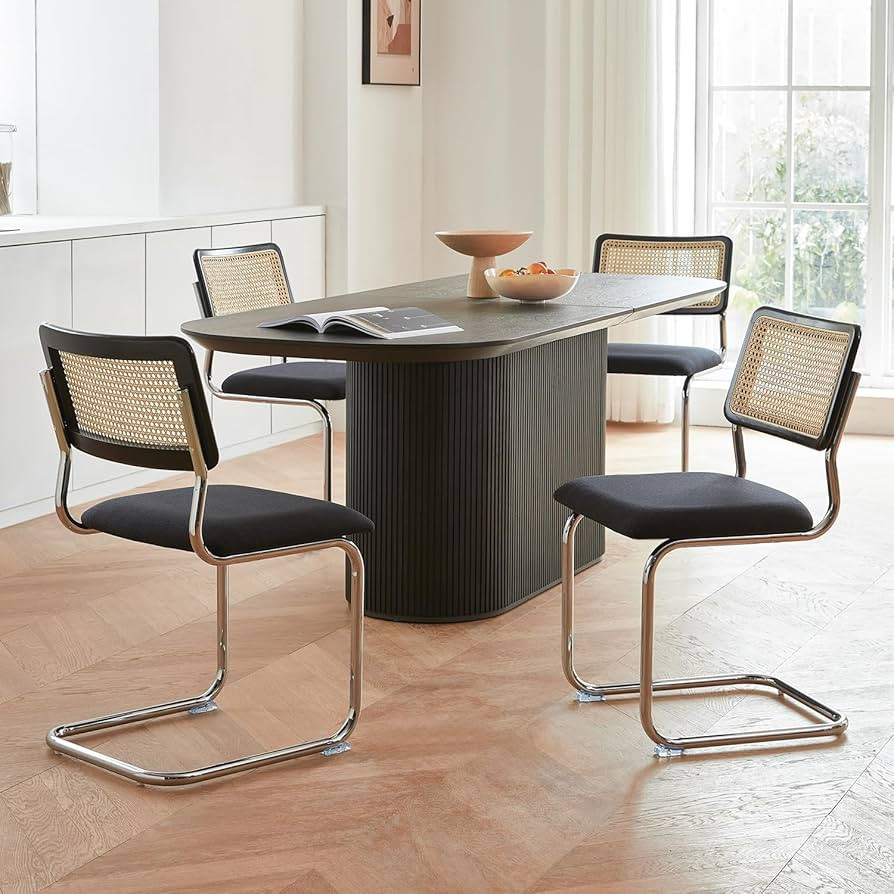 Black Chrome Rattan Dining Chairs Set of 4,Wooden Mid-Century Modern Kitchen Chairs, Mesh Back Ca... | Amazon (US)