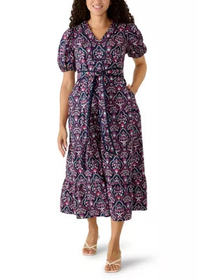 Petite Short Sleeve Tie Waist Midi Dress | Belk