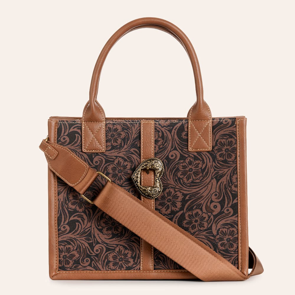 Justin Brown Floral Print Heart Buckle Tote Bag | Cavender's