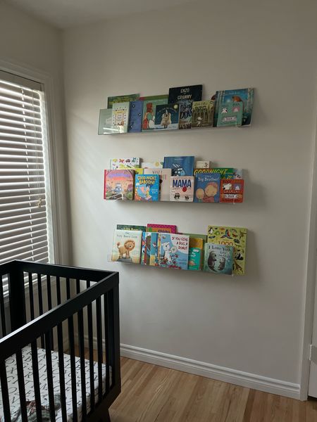 Nursery/Kid room acrylic book shelves. I ordered a 2 pack and single pack, size 36 in. We have a big wall! 

#LTKhome