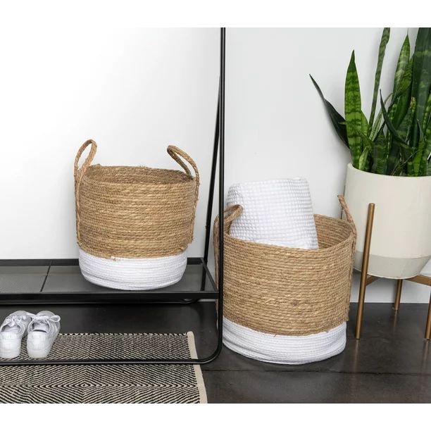 Better Homes & Gardens Round Seagrass Baskets, Natural, White, Set of 2, Extra Large & Large - Wa... | Walmart (US)