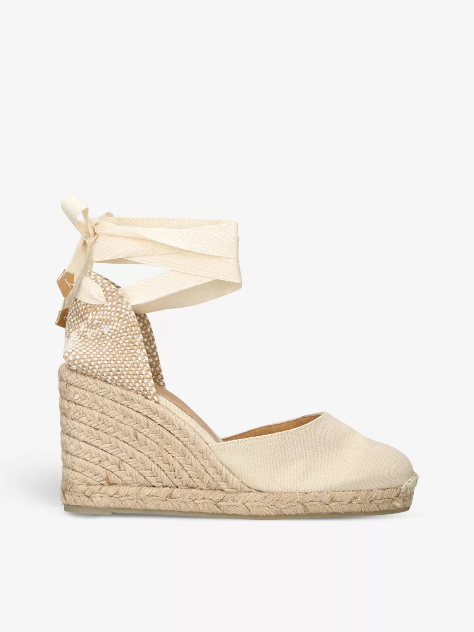 Carina self-tie cotton wedge espadrilles | Selfridges