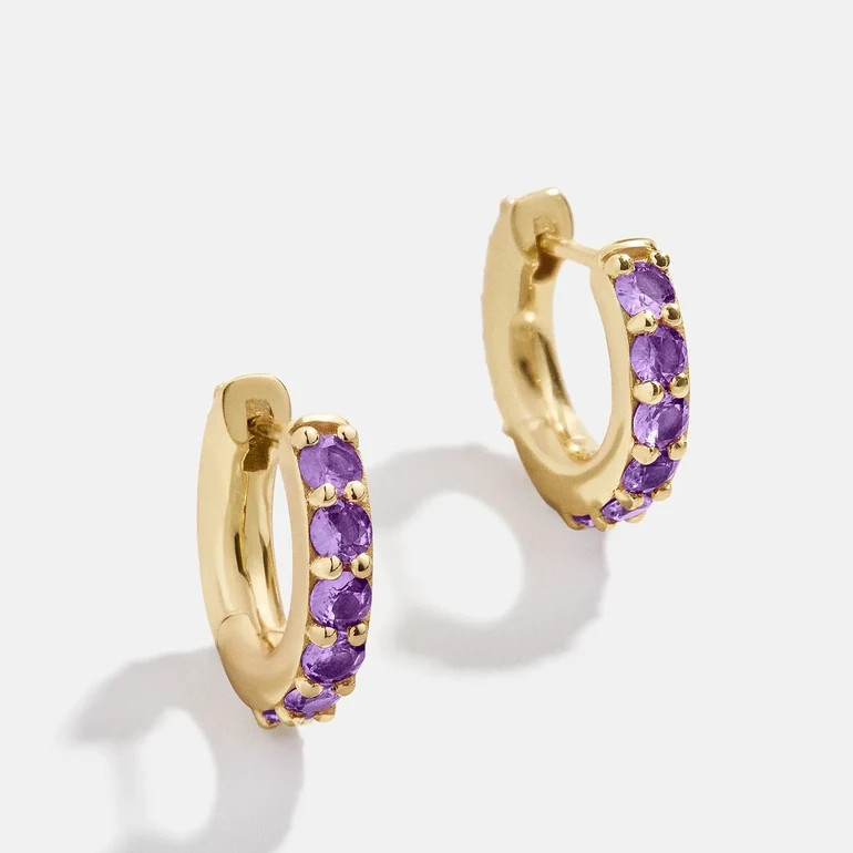 14K Gold Birthstone Huggie Earrings - Amethyst | BaubleBar