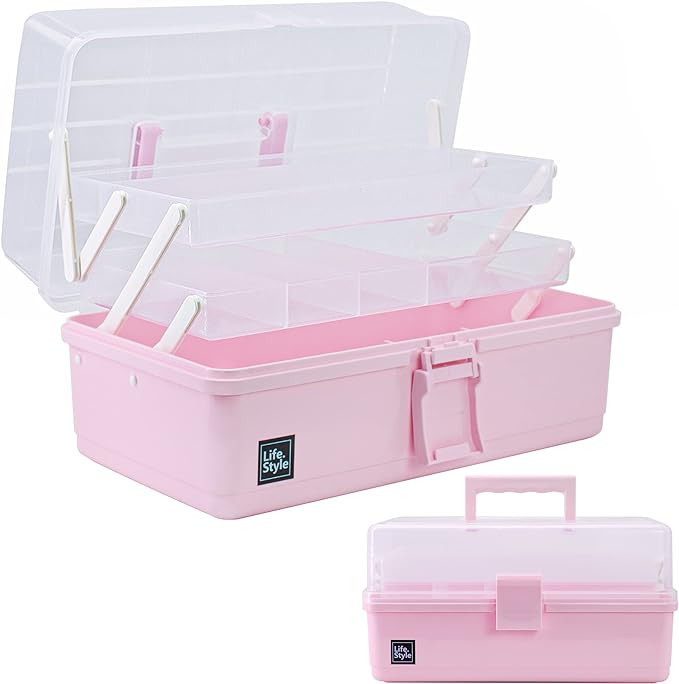 Creahaus 13 inch Art Craft Organizer Storage Box with 3 Layer, Multipurpose Plastic Tool Box with... | Amazon (US)