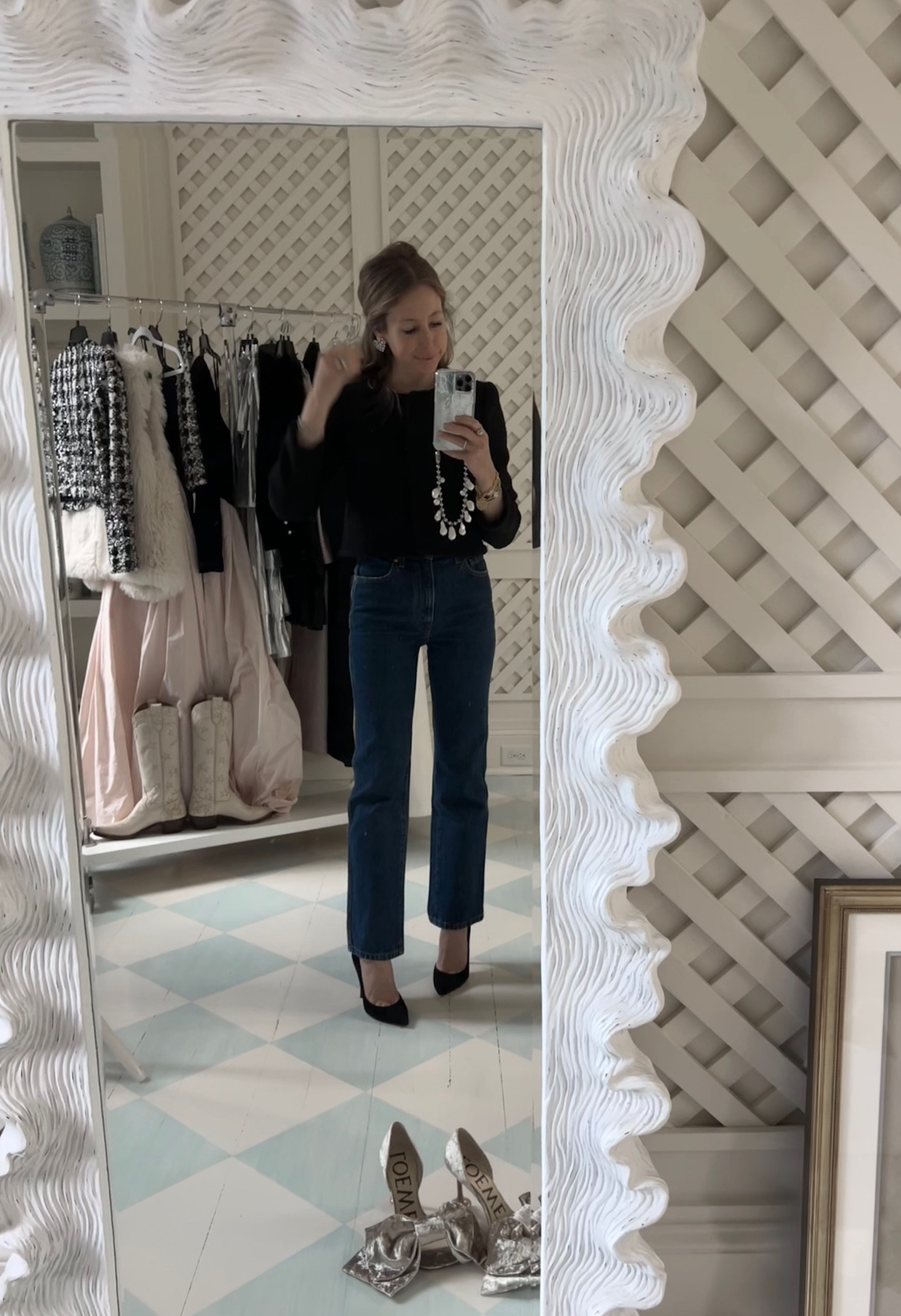 Easy jeans (I sized up two sizes as I hold weight in my thighs and these don’t stretch at all). Jacket is a 00 and heels are suede! Want the velvet for winter. Adore these earrings too. 

#LTKGiftGuide #LTKstyletip #LTKworkwear