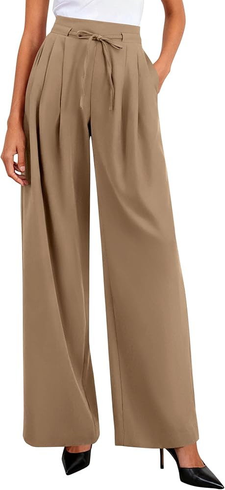 PRETTYGARDEN Wide Leg Dress Pants for Women Business Casual Work Office High Waist Tie Trousers P... | Amazon (US)