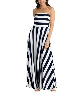 Thandie Sleeveless Strapless Horizontal Bodice Stripe Fit And Flare Maxi Dress | Dillard's