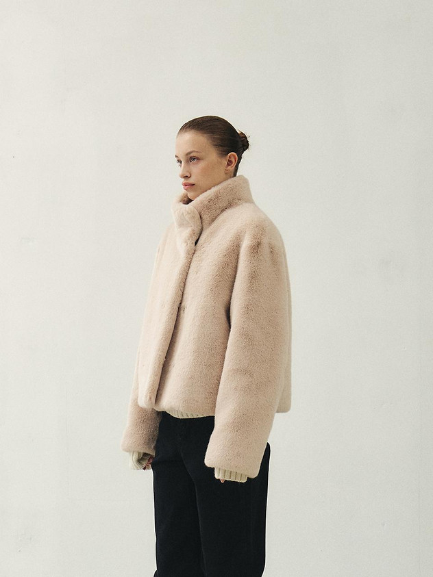 High Neck Double Layer Eco Fur Jacket | W Concept (US)