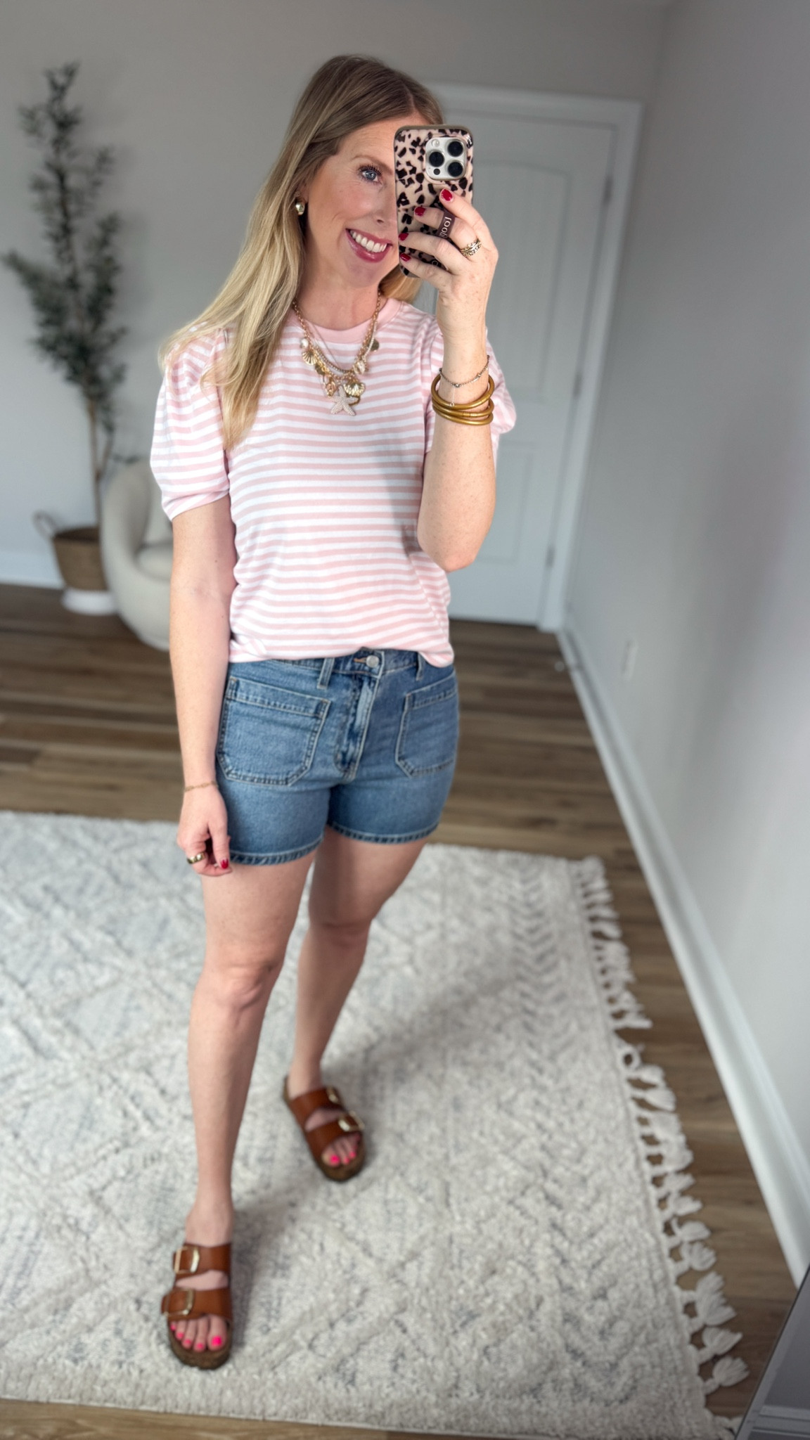 Daily try on, Walmart outfit, Walmart fashion, Walmart try on, pink striped tee, time and tru jean shorts 

#LTKmomlife #LTKgrwm #LTKootd