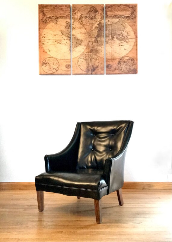 Rare Vintage Mid Century Modern Danish Tufted Vinyl Wood Club - Etsy | Etsy (US)