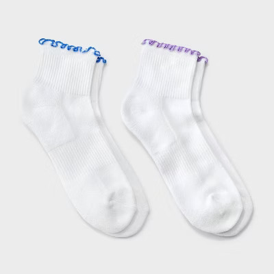 Women's Lettuce Edge Cushioned 2pk Ankle Socks - JoyLab™ White/Purple/Blue 4-10 | Target
