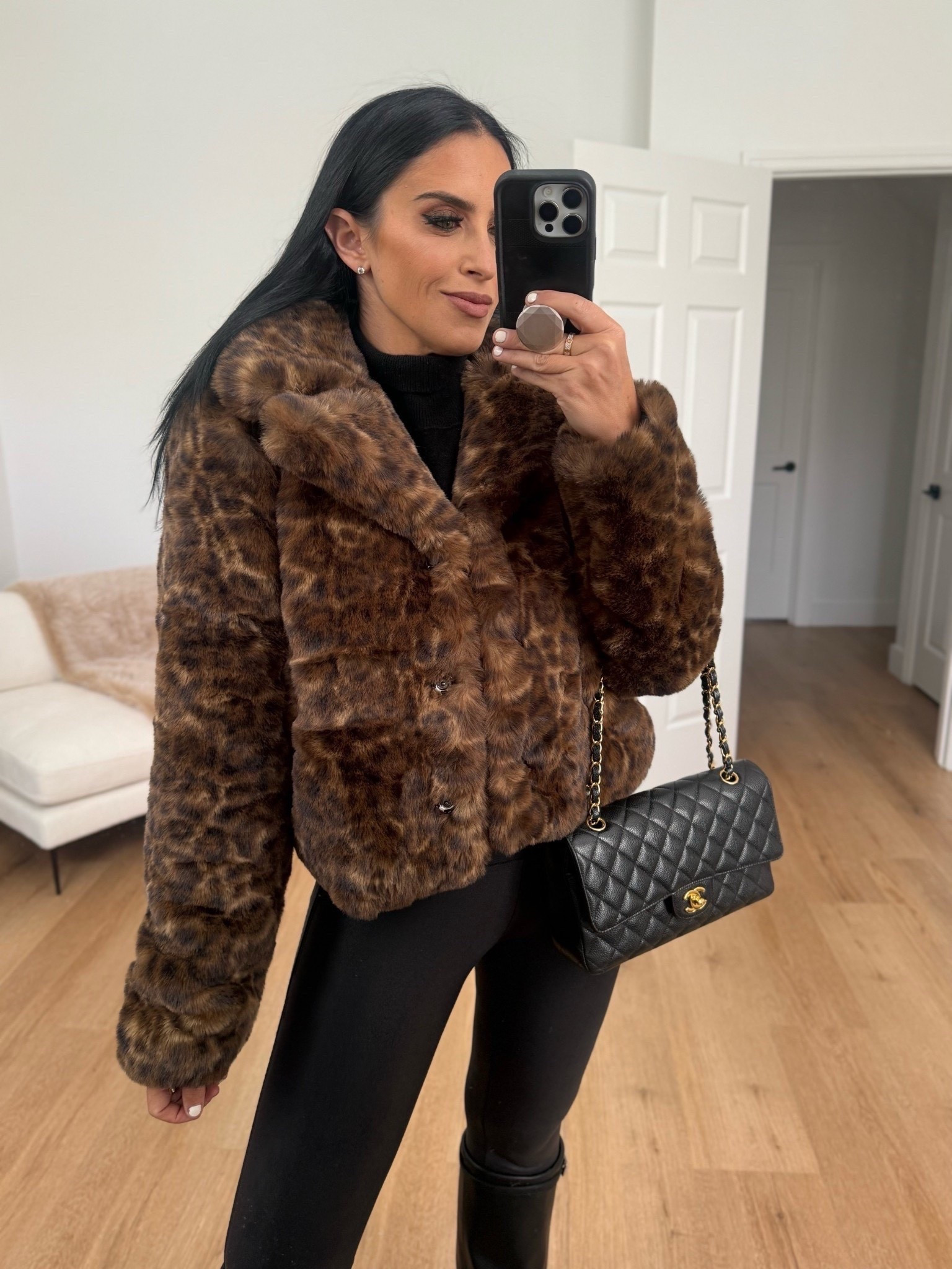 Sofia by Sofia Vergara Women's Faux Fur Chubby Jacket wearing size small. Under $50