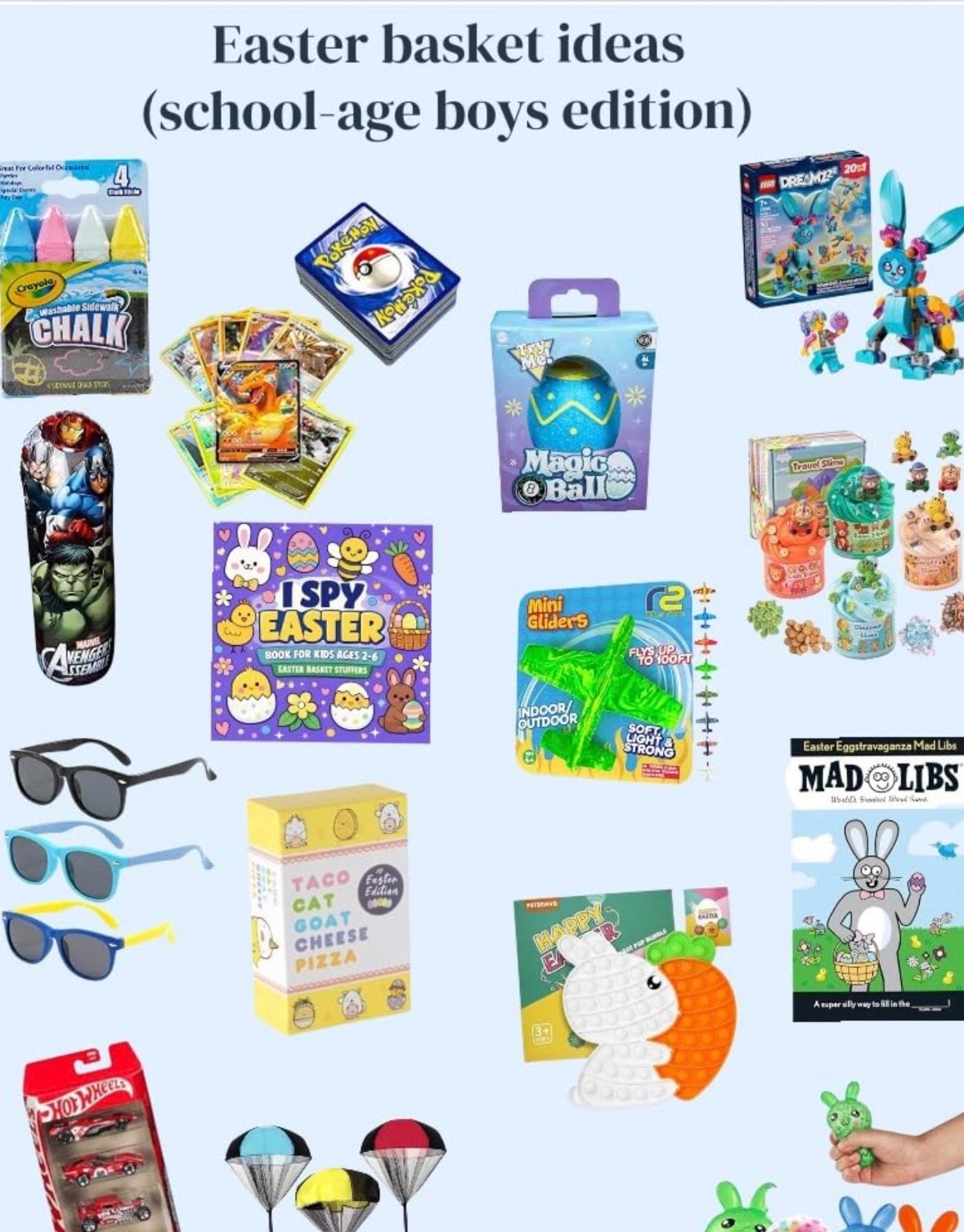 Here’s what I’d actually put in a school-age boy Easter basket.

Things they’ll use.
Not just open once and forget about.

A couple outdoor things.
A game or two we can play together.
Something collectible.
Something that keeps their hands busy.

What would your kid grab first?

Save this for later and send it to a boy mom who hasn’t started yet 🐣

Follow for daily finds + real life in between 🤍

easter basket ideas for boys | school age boy easter basket ideas | non candy easter basket fillers | easter gifts for elementary kids | affordable easter basket finds | spring basket ideas for kids

#EasterBasketIdeas
#BoyMom
#KidsGiftIdeas
#SpringShopping
#RealLifeMom

#LTKKids #LTKmomlife #LTKSeasonal