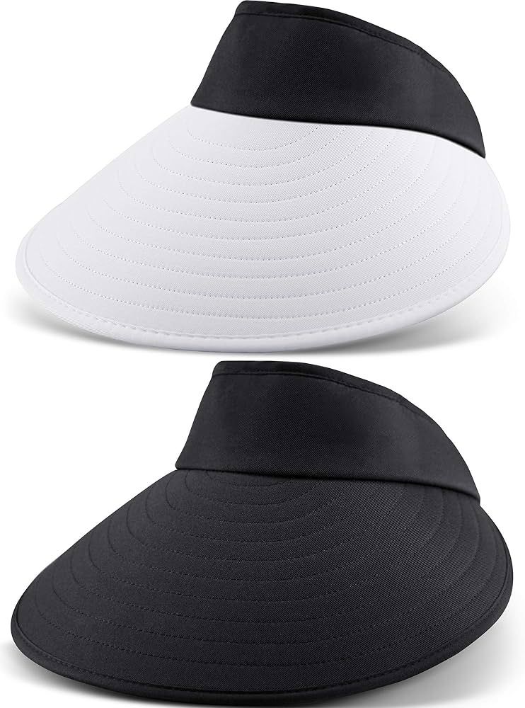 2 Pieces Sun Visor Hats Wide Brim Visor Hats Adjustable Large Brim Summer Beach Caps for Women | Amazon (US)