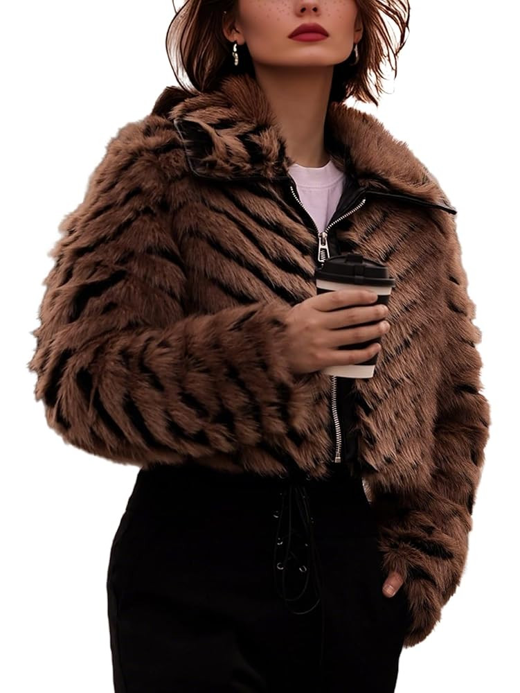 Bellivera Womens Faux Fur Leather Jacket Fleece Cropped Warm Fluffy Coat Soft Zip Outerwear | Amazon (US)