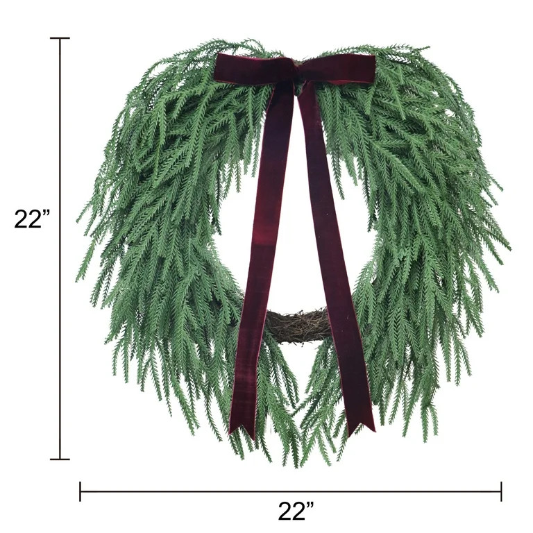 Evergreen Natural Feel Norfolk Artificial Christmas Wreath, Green, 22", by My Texas House | Walmart (US)
