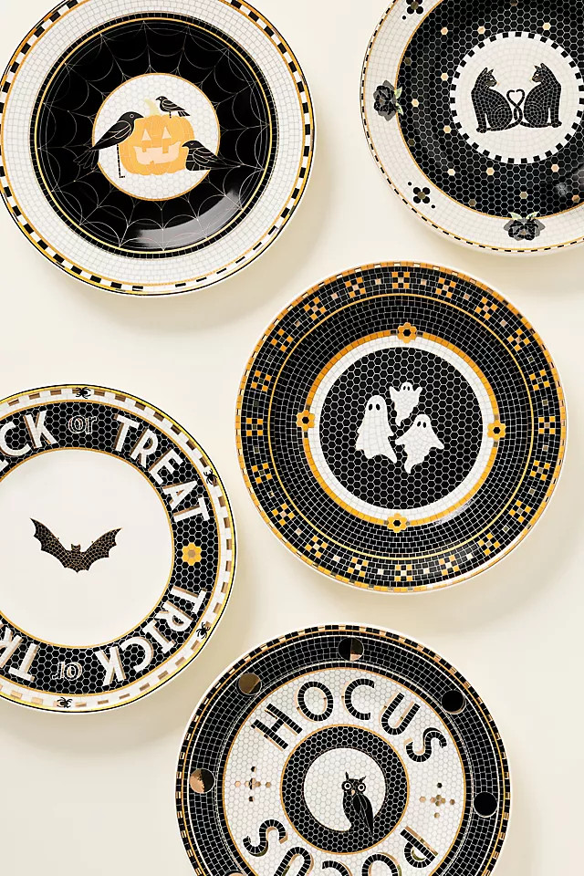 Bistro Tile Stoneware 24k Gold Accent Halloween Dessert Plate | Anthropologie (US)