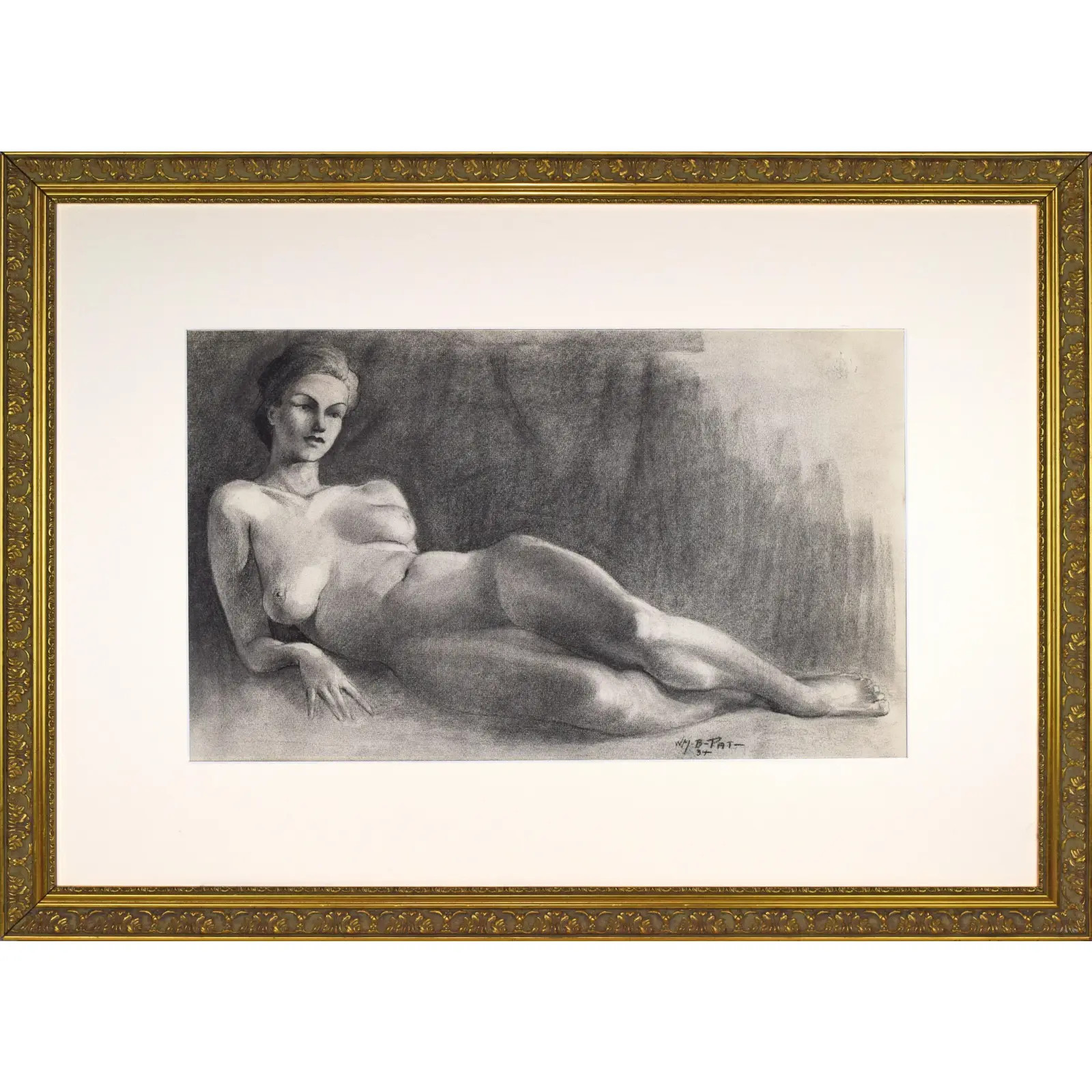 Large Vintage Art Deco Graphite Nude Female Figure Study by Illustrator William B Pattengill 1934 | Chairish