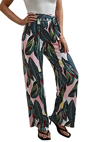 ECOWISH Wide Leg Pants for Women Summer 2025 Palazzo Flare Beach Floral Flowy Lightweight Trousers 185 Blackish Green Large | Amazon (US)