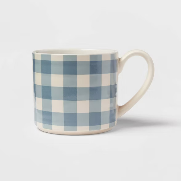 15oz Stoneware Gingham Mug Blue - Threshold™ | Target