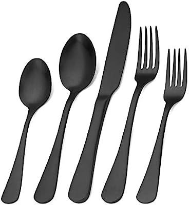 Matte Black Silverware Set, Satin Finish 20-Piece Stainless Steel Flatware Set,Kitchen Utensil Se... | Amazon (US)