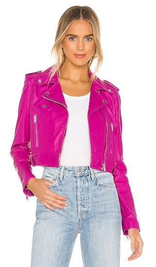 Ciara Leather Jacket in Fuchsia | Revolve Clothing (Global)