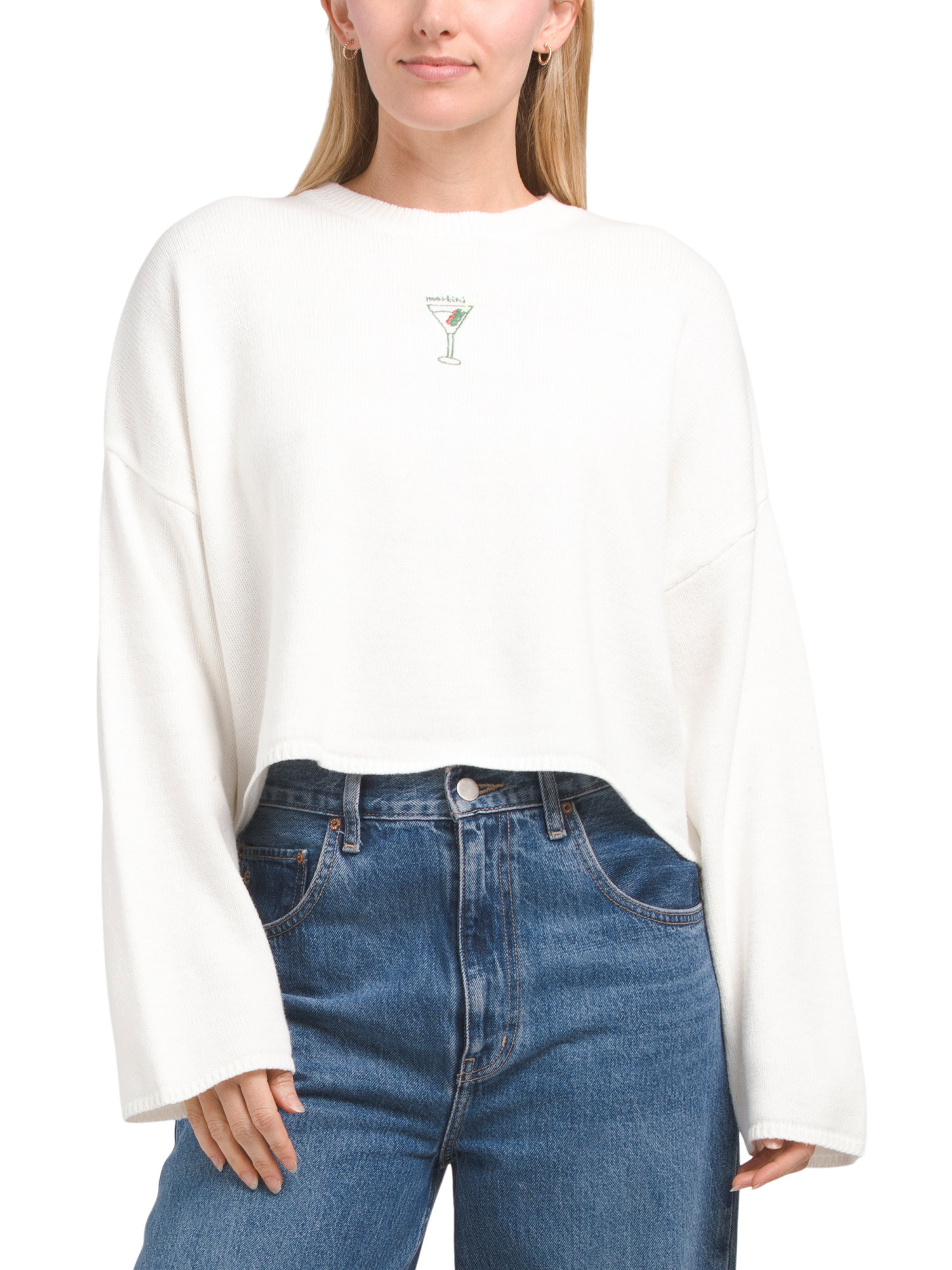 Embroidered Martini Pull Over Sweater | TJ Maxx