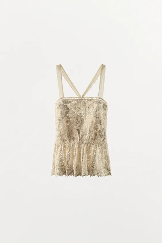 EMBROIDERED LACE COMBINATION TOP | Zara US
