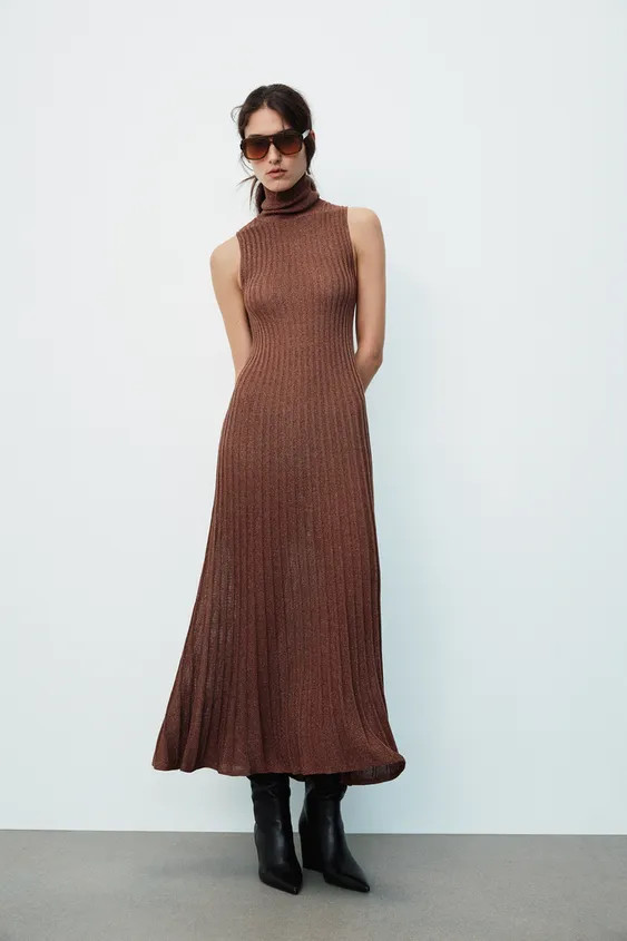 METALLIC YARN RIBBED MAXI DRESS | Zara US