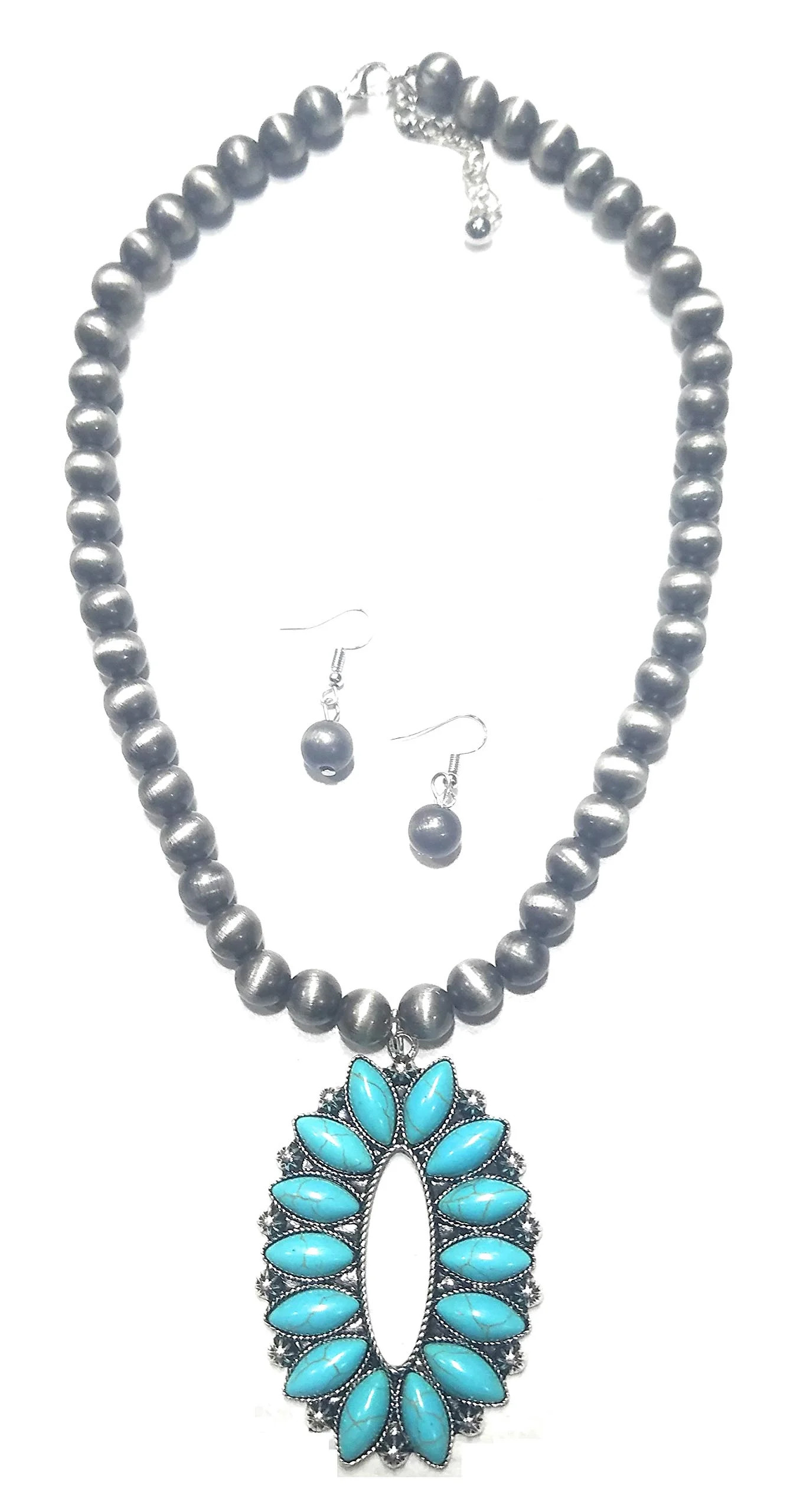 Squash Blossom Beaded Necklace Earrings Flower Set Western Jewelry Turquoise Blue - Walmart.com | Walmart (US)