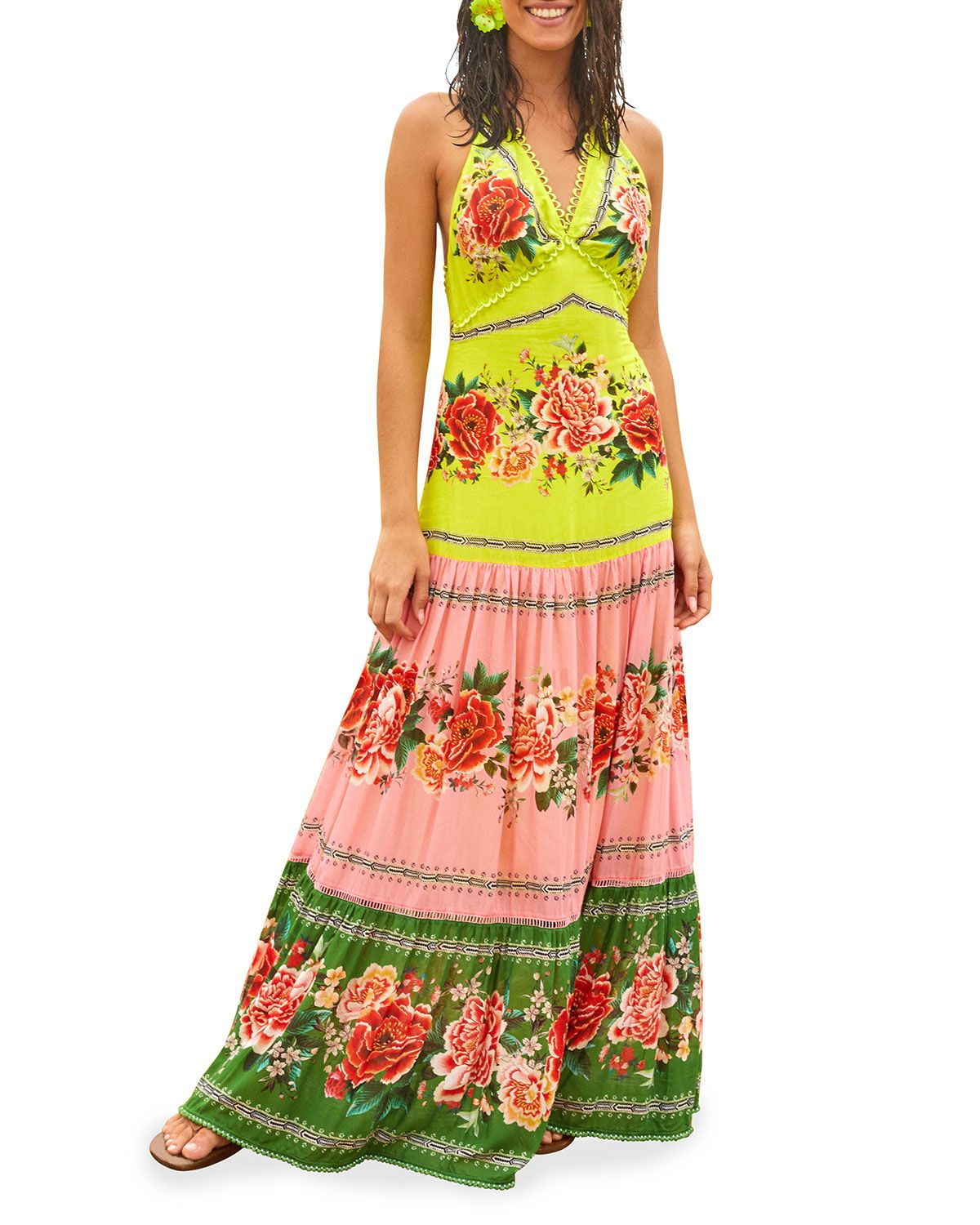 Manuela Floral Pastel Maxi Dress | Neiman Marcus