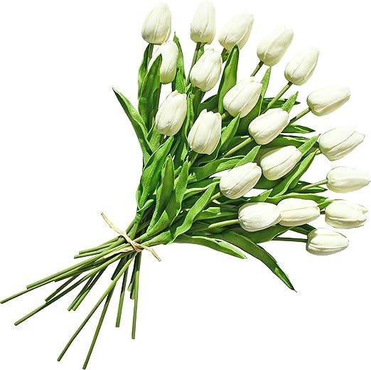 ONLY ART 20pcs Cream Artificial Tulips Flowers 14” for Home Kitchen Wedding Party Special Event... | Amazon (US)