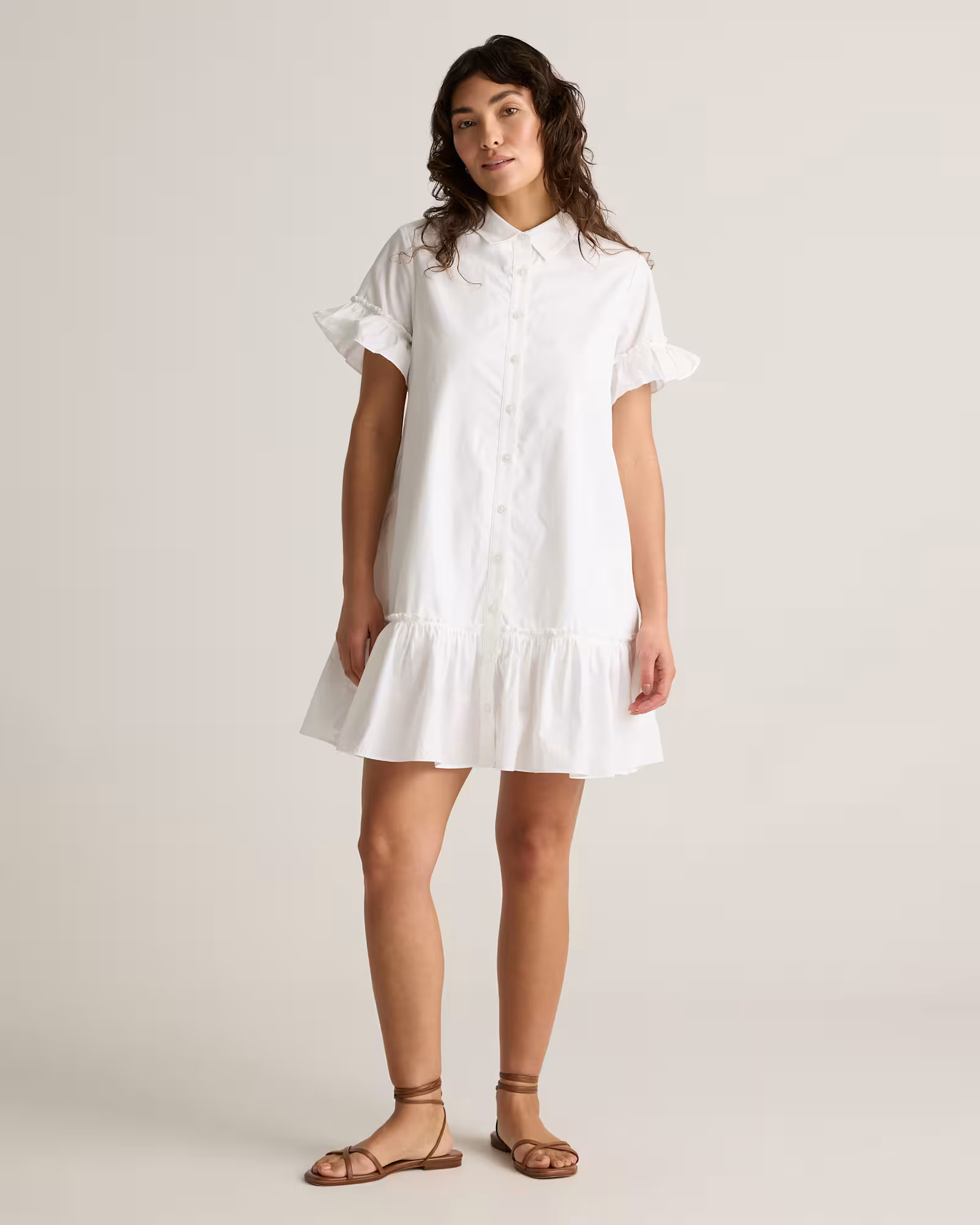 100% Organic Cotton Poplin Short Sleeve Ruffle Shirt Dress | Quince