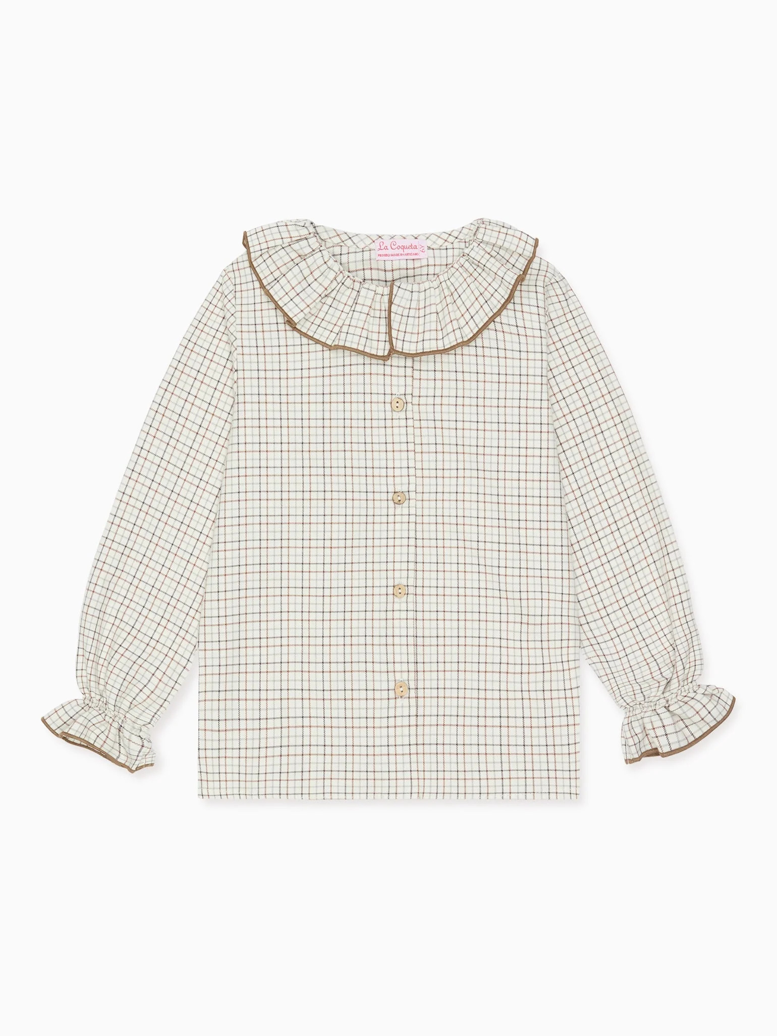 Caramel Check Francisca Girl Long Sleeve Shirt | La Coqueta (US)